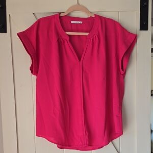 Staccato Hot Pink Split V-Neck Cap Sleeve Blouse